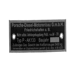 Typeplaatje  aanhangerkoppeling Porsche Diesel Tractor- Type AK-133